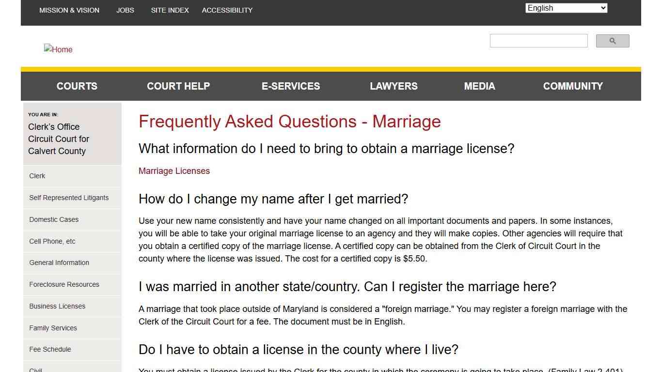 Frequently Asked Questions - Marriage Maryland Courts