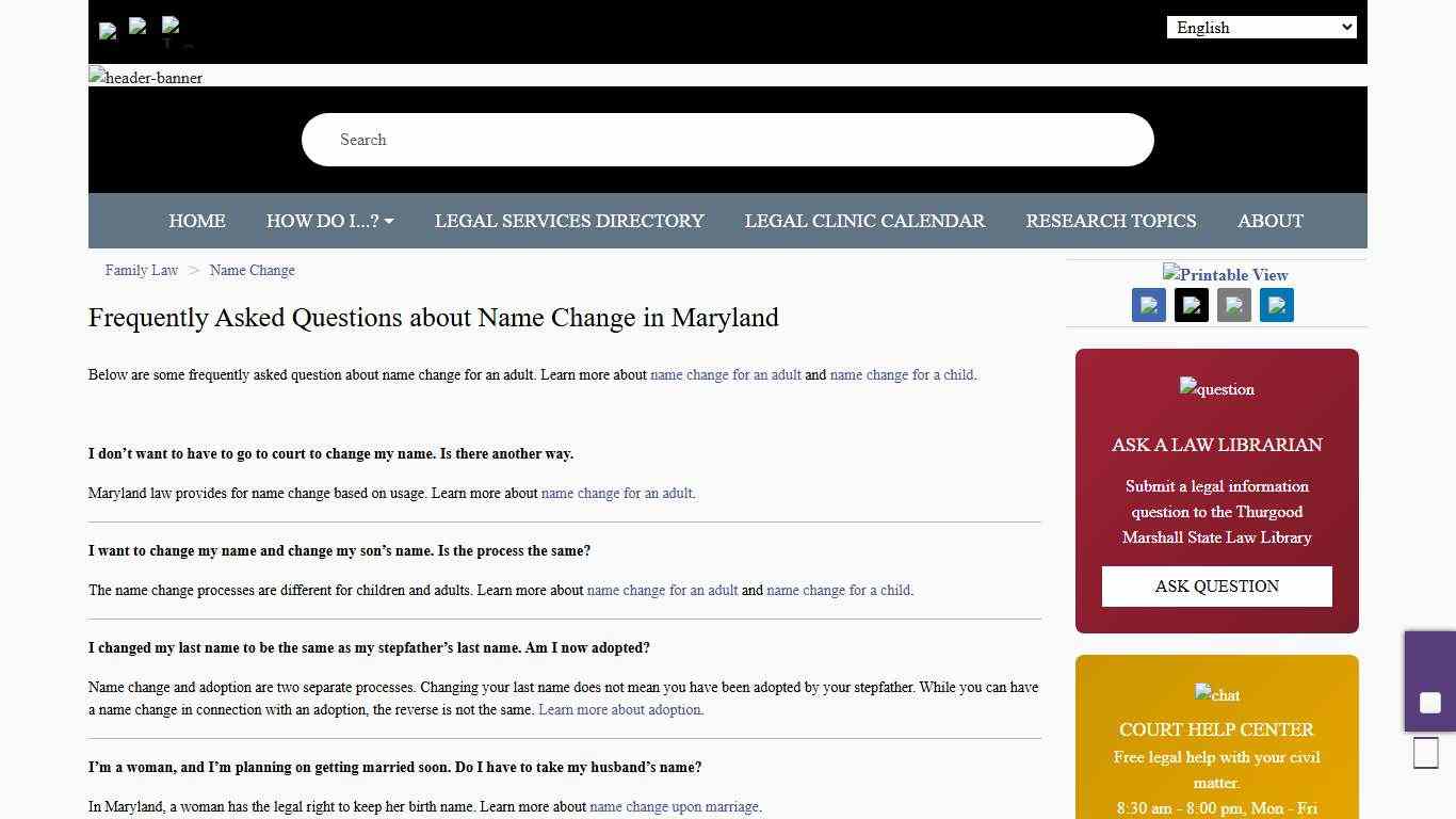 Frequently Asked Questions about Name Change in Maryland The Maryland People's Law Library